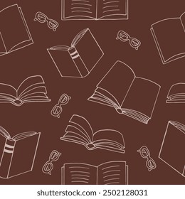 books and glasses seamless pattern. hand drawn doodle style.