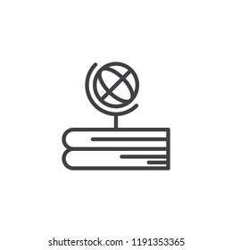 Books and globe outline icon. linear style sign for mobile concept and web design. Education simple line vector icon. Symbol, logo illustration. Pixel perfect vector graphics