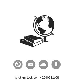 Books and globe vector icon. Education symbol.