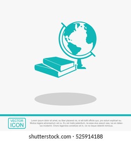 Books and globe vector icon. Education symbol.