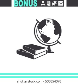 Books and globe vector icon. Education symbol.