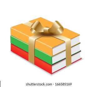 Books with gold ribbon and bow - isolated on white background