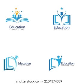 Books and Graduates Icon Vector Education Logo Template