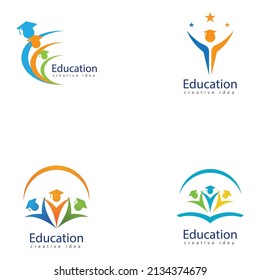 Books and Graduates Icon Vector Education Logo Template