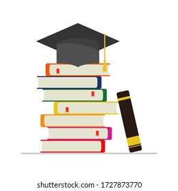 books and graduation cap , knowledge and education , vector , illustrator.