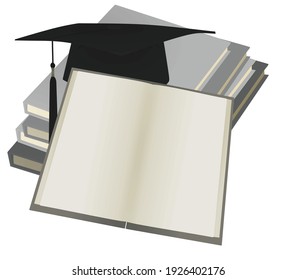 Books and graduation hat. Learning concept. vector