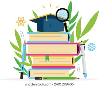 Books and graduation illustration vector