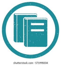 Books grainy textured icon inside circle for overlay watermark stamps. Flat symbol with unclean texture. Circled dotted vector soft blue ink rubber seal stamp with grunge design on a white background.