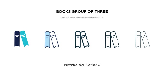 books group of three from side view icon in different style vector illustration. two colored and black books group of three from side view vector icons designed in filled, outline, line and stroke