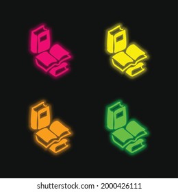 Bücher handgezeichnet Bildungstools vier farbige neonfarbige Vektorsymbol