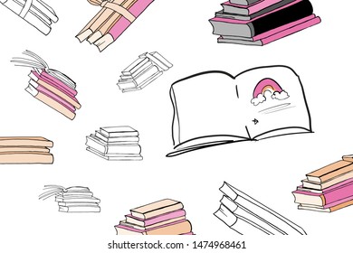 Books hand drawn illustration for your design. 