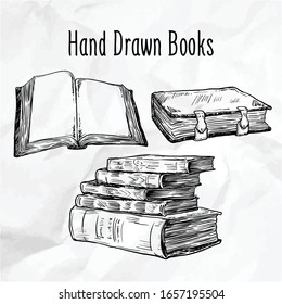 books - hand drawn set vector
