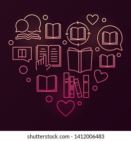 Books Heart vector colorful reading and education concept linear illustration on dark background