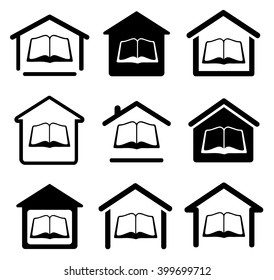 Books house. Icons set. Isolated on white background