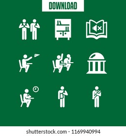 books icon. 9 books vector set. courthouse, muted book, student and bookshelf icons for web and design about books theme