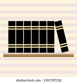 Books icon. Bookshelf silhouette icon. Vector illustration on a transparent striped background.