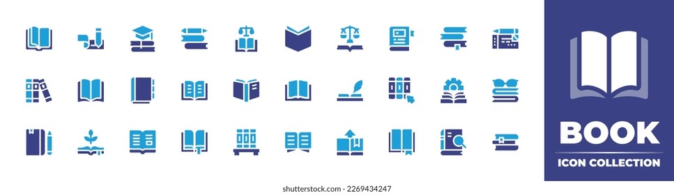 Books icon collection. Duotone color. Vector illustration. Containing open book, check book, education, diary, constitution, library, law book, books, appointment, read, manual.