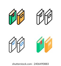 ícono de libros en cuatro estilos diferentes para educación, biblioteca, alfabetización y educación.