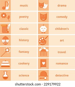 books icon, literary genres