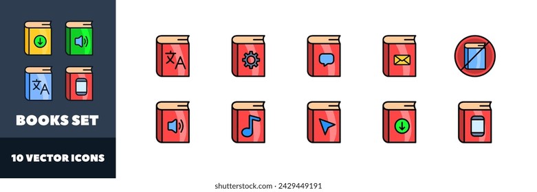 Books icon set. Flat style. Vector icons