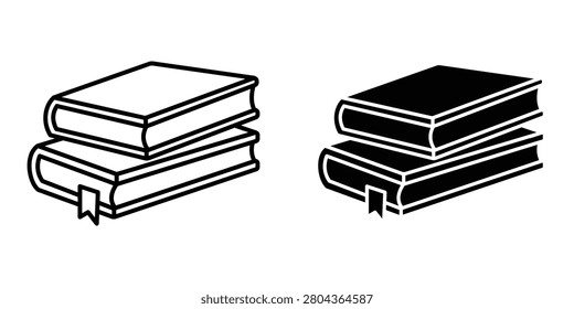 Books icon set in outlined drawings with flat version.