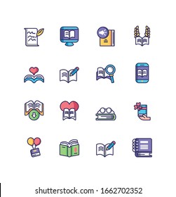 books icon set over white background, line and fill style, vector illustration