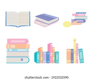 conjunto de iconos de libros sobre fondo blanco, diseño colorido, ilustración vectorial