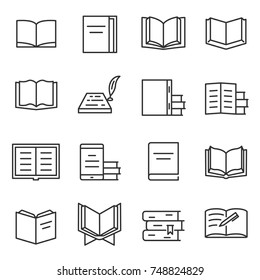 Books Icon Set. Printed Publications, Literature , Linear Design. Line With Editable Stroke