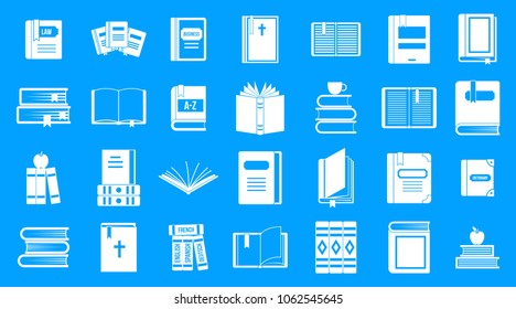 Books icon set. Simple set of books vector icons for web design isolated on blue background