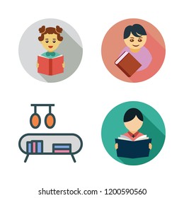 books icon set. vector set about bookshelf and student icons set.