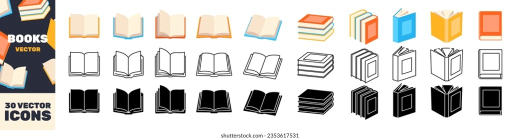 Books icon set. Books vector icons.