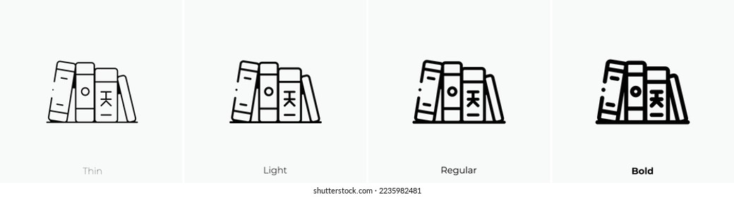 books icon. Thin, Light Regular And Bold style design isolated on white background