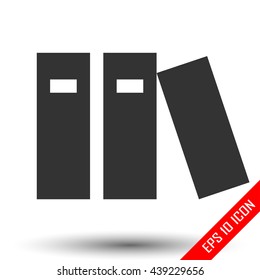 Books icon. Three books on a shelf. Simple flat logo of books on white background. Vector illustration.
