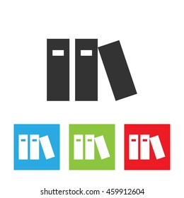 Books icon. Three books on a shelf. Simple logo of books on white background. Flat vector illustration.