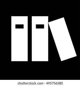 Books icon. Three books on a shelf. Simple logo of books on black background. Flat vector illustration.