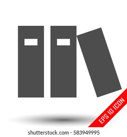Books icon. Three books on a shelf. Simple flat logo of books on white background. Vector illustration.