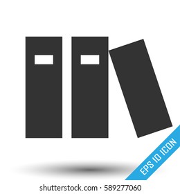 Books icon. Three books on a shelf. Simple flat logo of books on white background. Vector illustration.