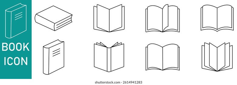 Books icon vector set. Open book, pages, closed book icon vector. Literature book icons collection. Library, diary book Vector illustration. 