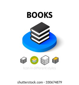 Books icon, vector symbol in flat, outline and isometric style