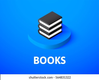 Books icon, vector symbol in flat isometric style isolated on color background