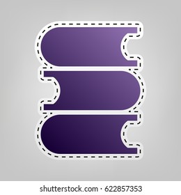 Books icon. Vector. Violet icon with outline for cutting out at gray background.