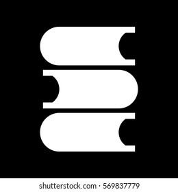 Books icon. White icon on black background.
