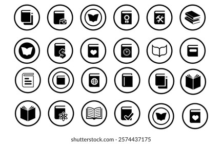 Books Icons Black Flat Design In Circle Vector Illustration Stock Illustration