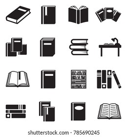 Books Icons. Black Flat Design. Vector Illustration. 