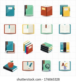 Books icons and library icons with white background