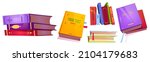 Books icons, literature, dictionary or novels with color covers and ribbons. Vector cartoon set of textbooks stacks for library, school or store isolated on white background