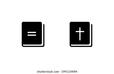 Books icons. Notepad icon. Bible icon. Doors icons. Can be used for advertising and banner purposes. Vector EPS 10.