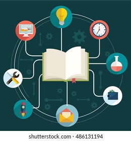 Books and icons of science. The concept of modern education