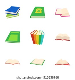Books icons set. Cartoon illustration of 9 books vector icons for web