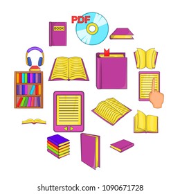 Books icons set in cartoon style. Library elements set collection vector illustration